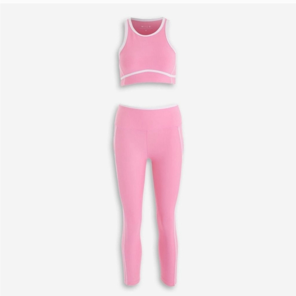 WILO the Label Bubblegum Pink & White Ribbed Activewear Set Bra Legging Size M - Picture 1 of 10